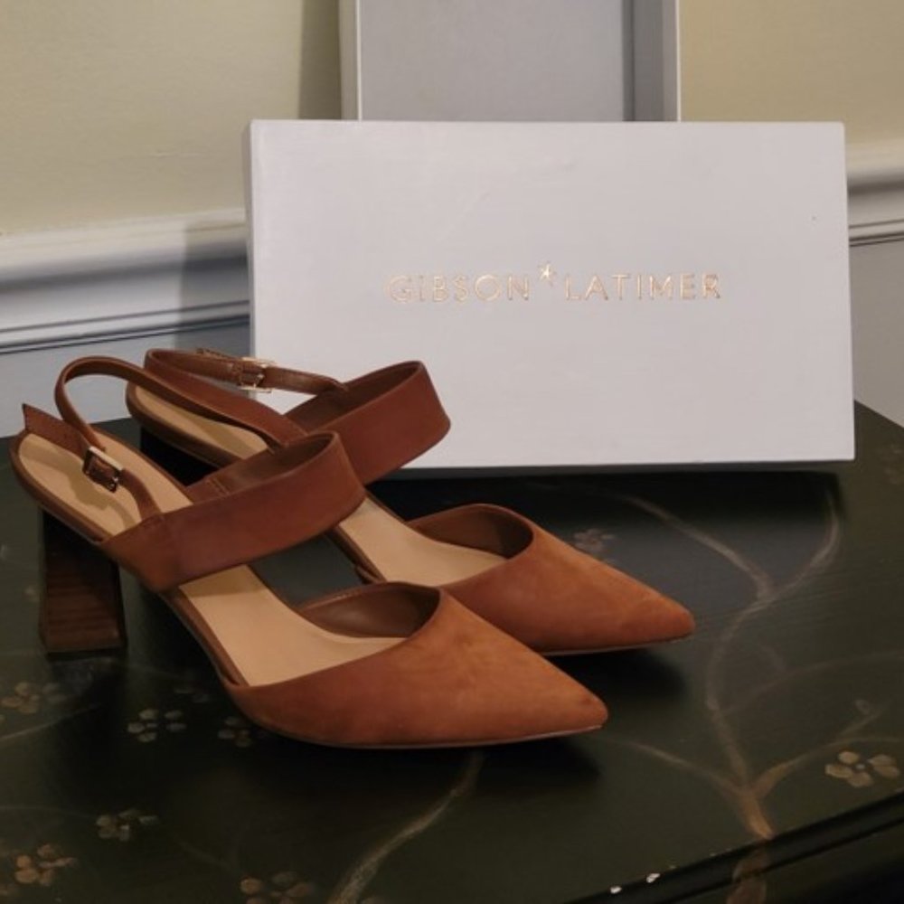 GIBSON LATIMER BROWN SUEDE WEEDGE HEELS